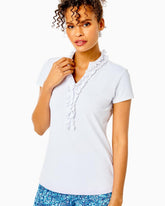 Lilly Pulitzer Upf 50+ Luxletic Frida Ruffle Polo Top Resort White | Women Tops