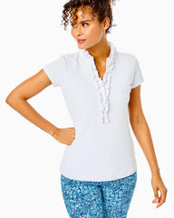 Lilly Pulitzer Upf 50+ Luxletic Frida Ruffle Polo Top Resort White | Women Tops