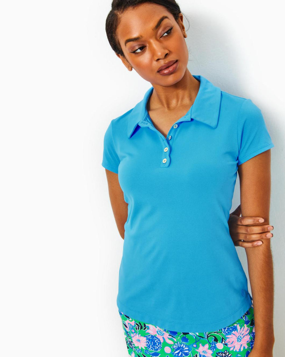 Lilly Pulitzer Upf 50+ Luxletic Frida Scallop Polo Top Lunar Blue | Women Tops