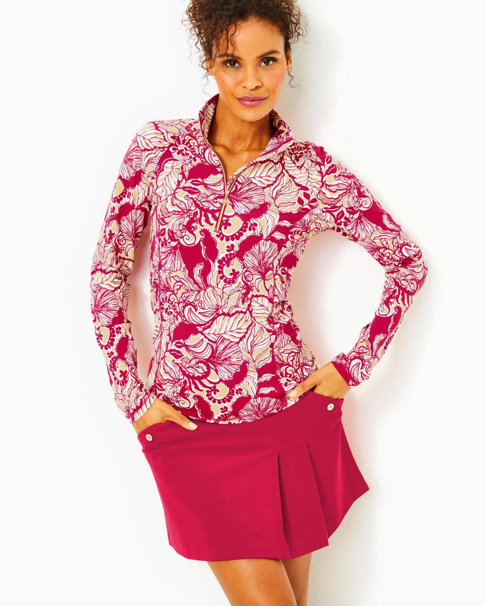 Lilly Pulitzer Upf 50+ Luxletic Justine Pullover Poinsettia Red Island Vibes | Women Tops