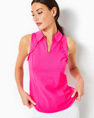 Lilly Pulitzer Upf 50+ Luxletic Martina Polo Top Pink Palms | Women Tops