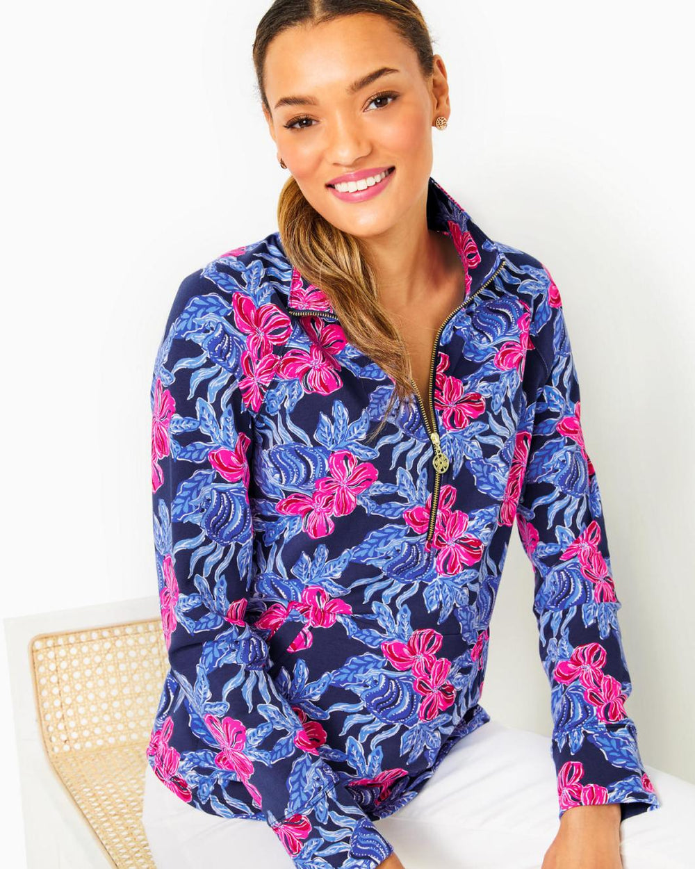 Lilly Pulitzer Upf 50+ Skipper Popover Low Tide Navy Its Ofishell | Women Tops