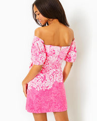 Lilly Pulitzer Winola Off-The-Shoulder Romper Roxie Pink Shadow Dancer Engineered Romper | Women Rompers & Jumpsuits