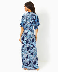 Lilly Pulitzer Wisteria V-Neck Maxi Dress Low Tide Navy Bouquet All Day Engineered Knit Maxi Dre | Women Fit & Flare Dresses