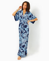 Lilly Pulitzer Wisteria V-Neck Maxi Dress Low Tide Navy Bouquet All Day Engineered Knit Maxi Dre | Women Fit & Flare Dresses