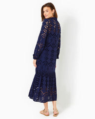 Lilly Pulitzer Zia Eyelet Midi Shirtdress True Navy Soiree Eyelet | Women A-Line/Easy Dresses