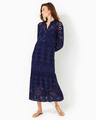 Lilly Pulitzer Zia Eyelet Midi Shirtdress True Navy Soiree Eyelet | Women A-Line/Easy Dresses
