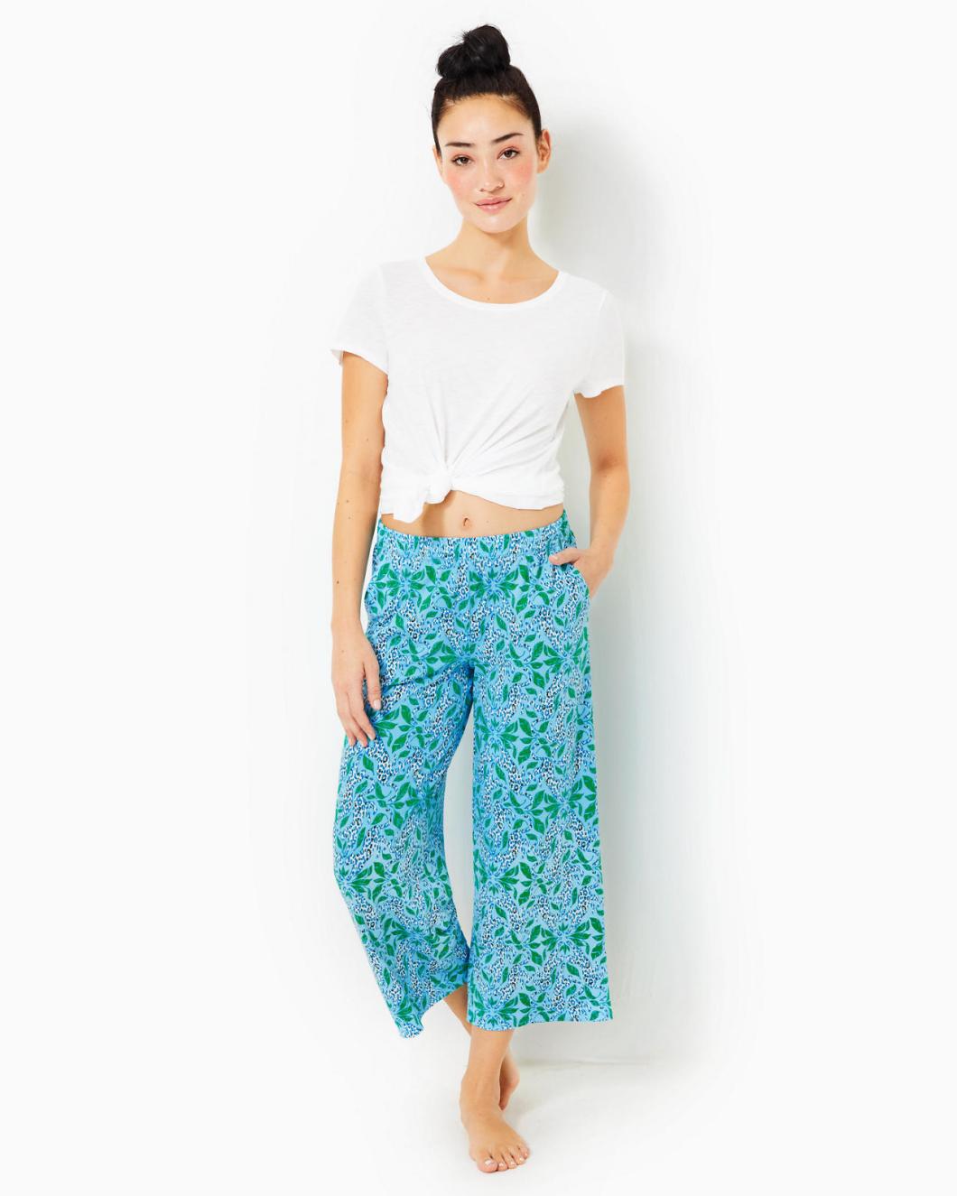 Lilly Pulitzer 24" Pajama Crop Pant Bon Bon Blue Leapin Leopards | Women Loungewear