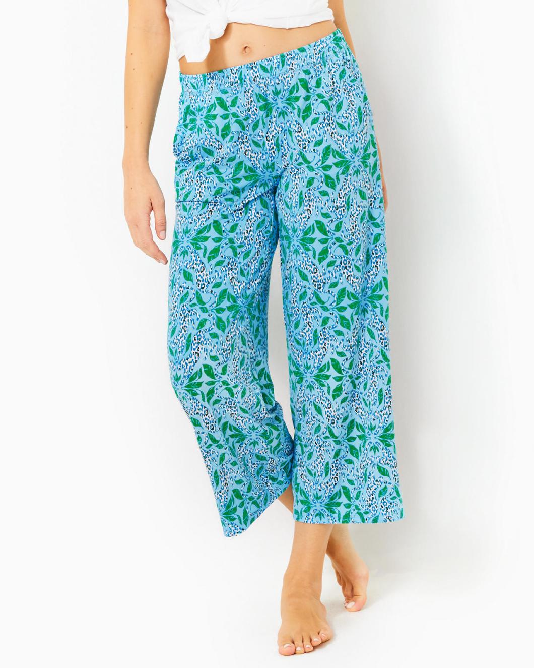 Lilly Pulitzer 24" Pajama Crop Pant Bon Bon Blue Leapin Leopards | Women Loungewear