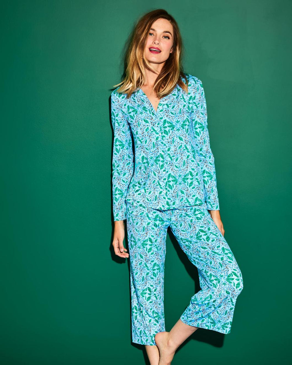 Lilly Pulitzer 24" Pajama Crop Pant Bon Bon Blue Leapin Leopards | Women Loungewear