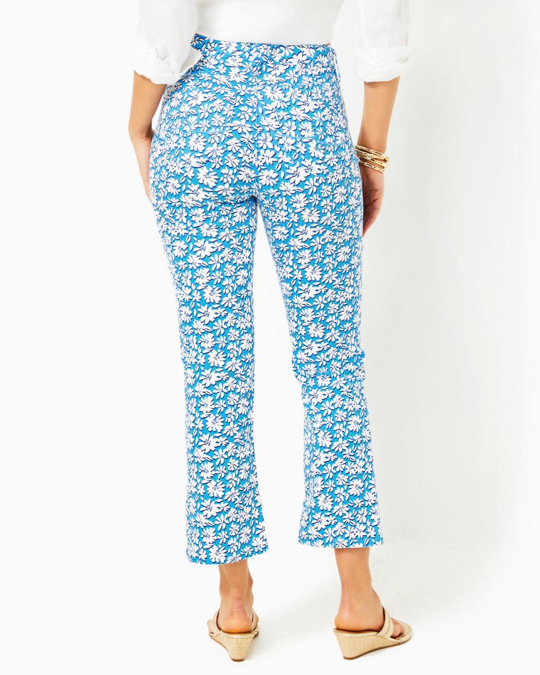 Lilly Pulitzer 27" Annet High Rise Crop Flare Jean Lunar Blue Palm Beach Petals | Women Bottoms