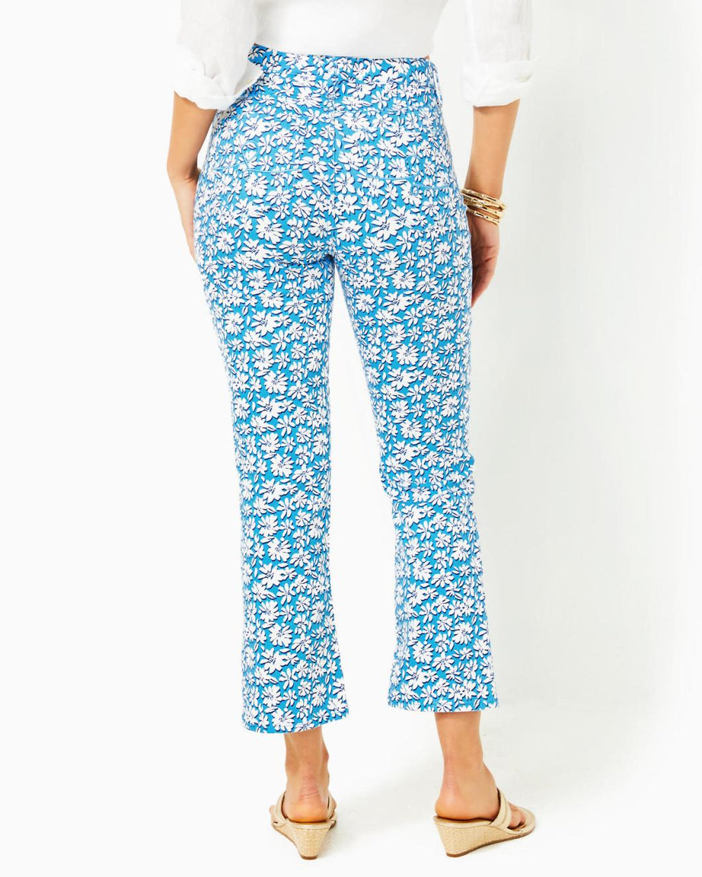 Lilly Pulitzer 27" Annet High Rise Crop Flare Jean Lunar Blue Palm Beach Petals | Women Bottoms