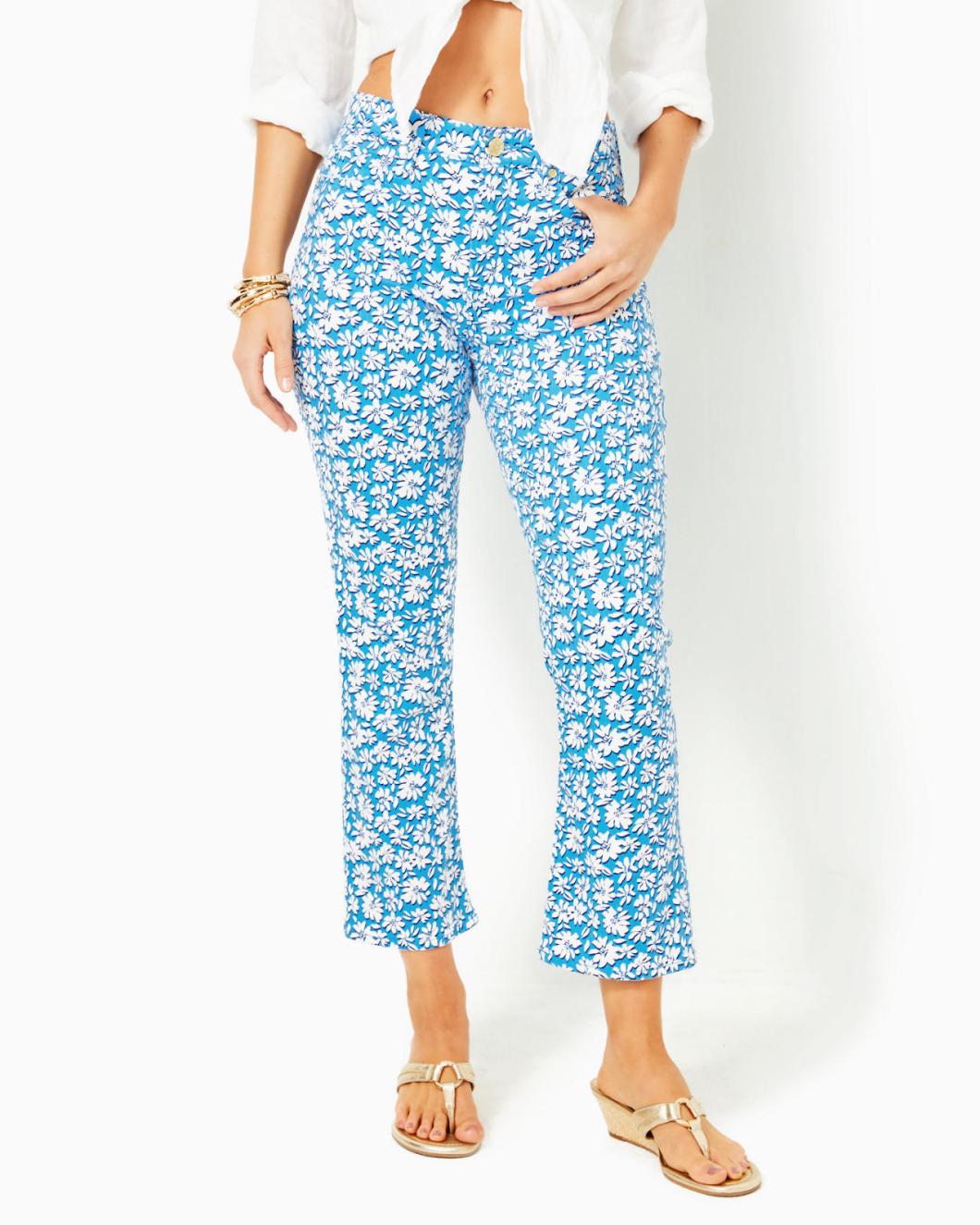 Lilly Pulitzer 27" Annet High Rise Crop Flare Jean Lunar Blue Palm Beach Petals | Women Bottoms