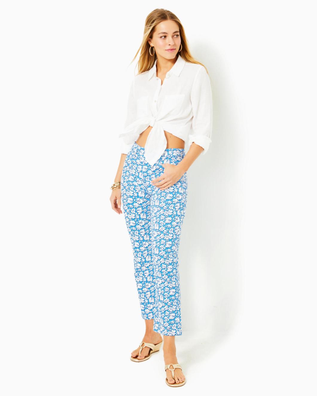 Lilly Pulitzer 27" Annet High Rise Crop Flare Jean Lunar Blue Palm Beach Petals | Women Bottoms