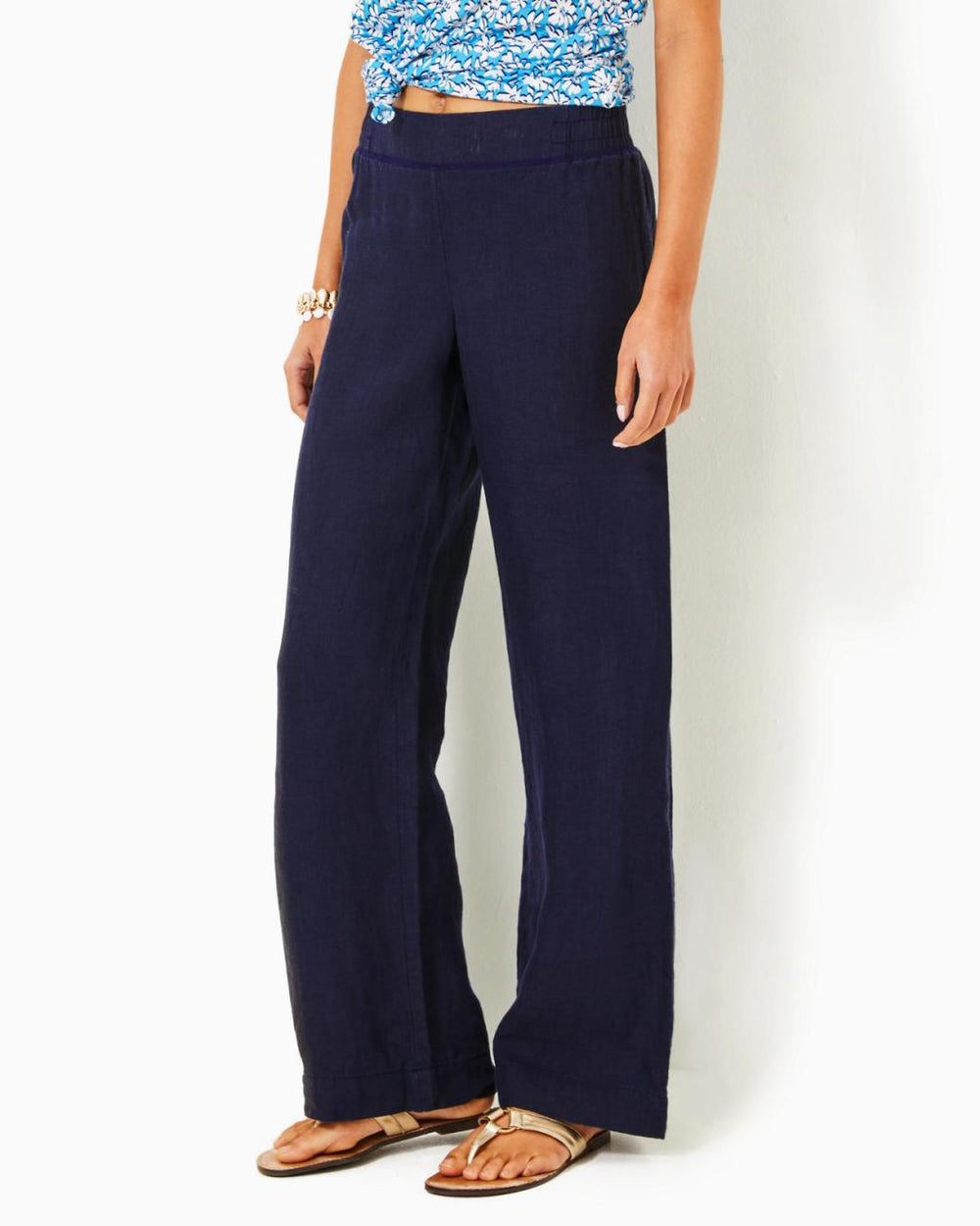 Lilly Pulitzer 31" Deri Linen Palazzo Pant True Navy X True Navy | Women Bottoms