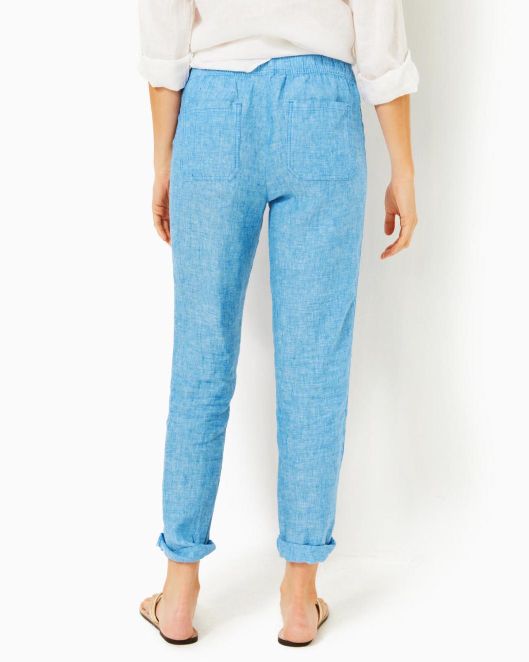 Lilly Pulitzer 31" Taron Mid-Rise Linen Pant Beckon Blue X Sea Salt Blue | Women Bottoms