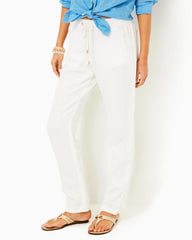 Lilly Pulitzer 31" Taron Mid Rise Linen Pant Resort White | Women Bottoms