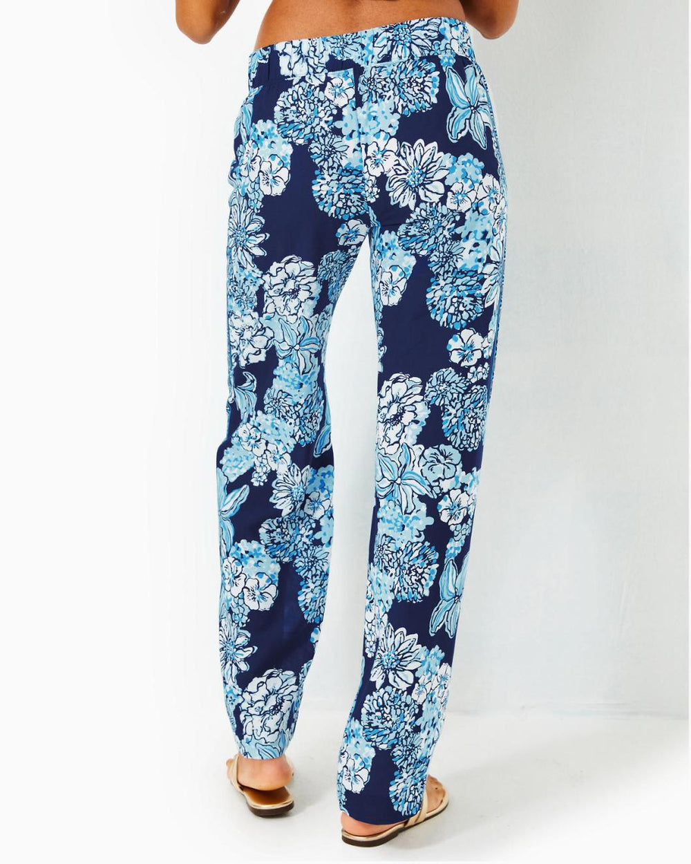 Lilly Pulitzer 32" Bal Harbour Palazzo Pant Low Tide Navy Bouquet All Day Engineered Pant | Women Bottoms