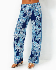 Lilly Pulitzer 32" Bal Harbour Palazzo Pant Low Tide Navy Bouquet All Day Engineered Pant | Women Bottoms