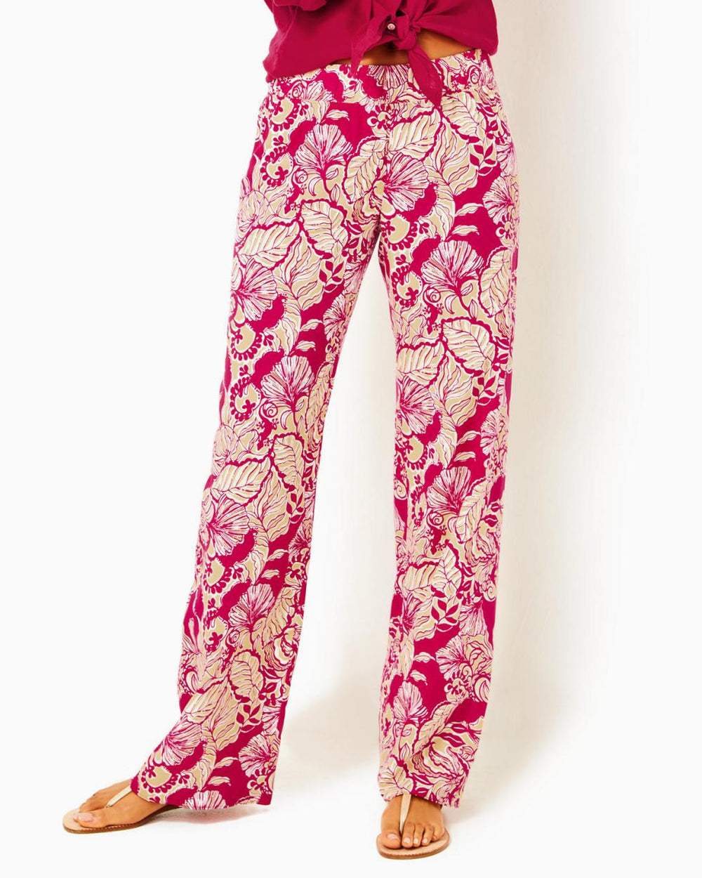 Lilly Pulitzer 32" Bal Harbour Palazzo Pant Poinsettia Red Island Vibes | Women Bottoms