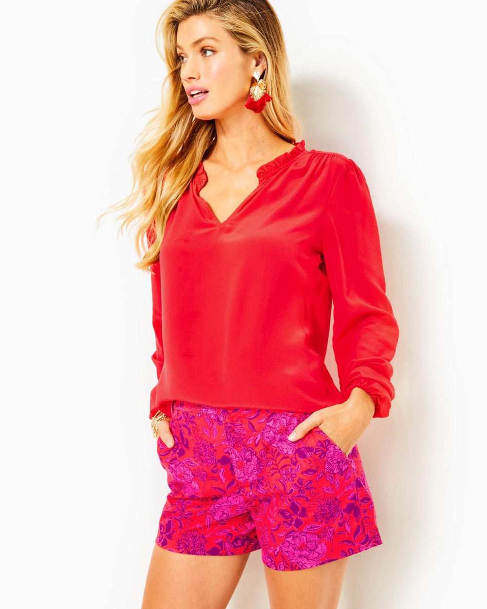 Lilly Pulitzer 5" Gretchen High-Rise Short Amaryllis Red Secret Hideaway | Women Bottoms