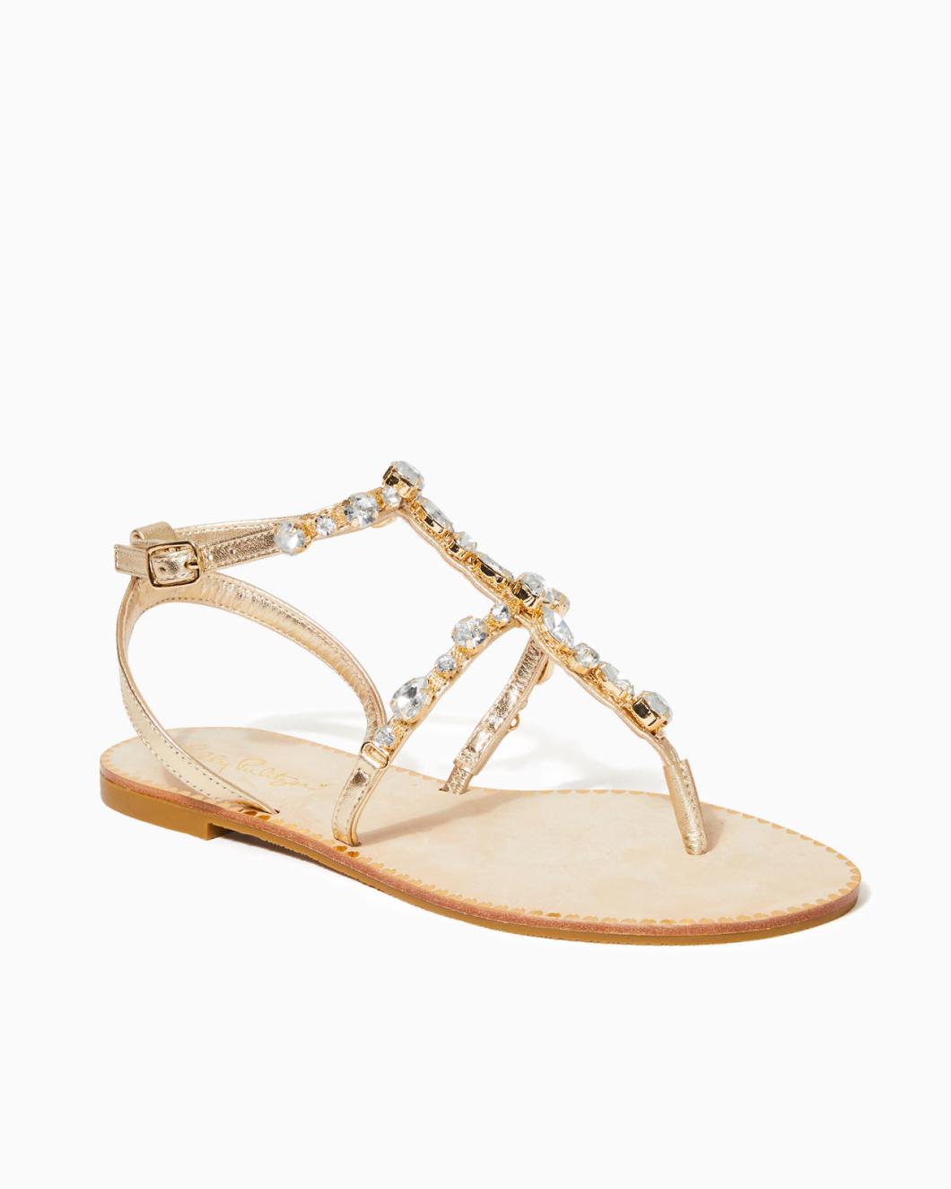 Lilly Pulitzer Abbi Leather Sandal Gold Metallic | Women Shoes