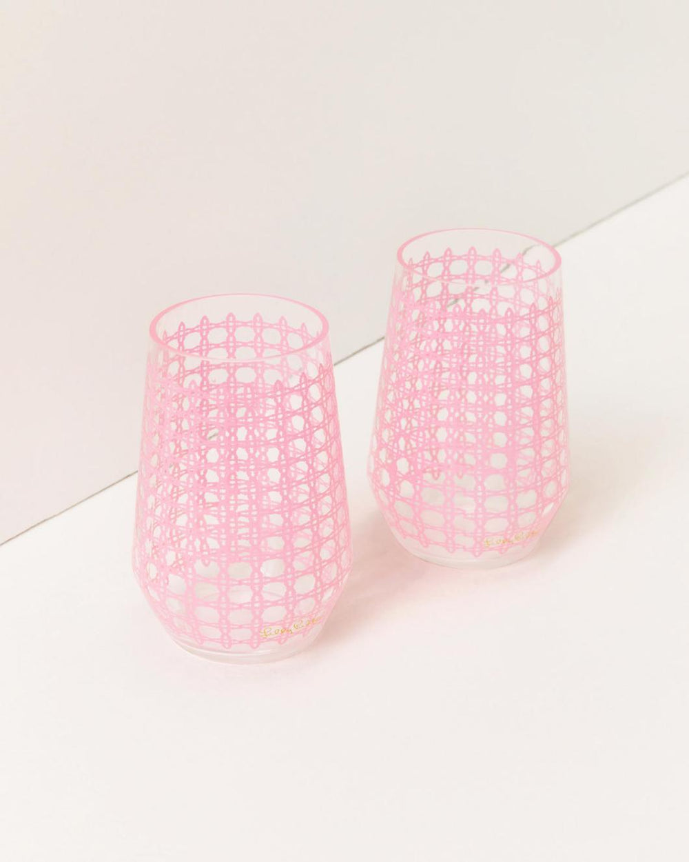 Lilly Pulitzer Acrylic Wine Glass Set Conch Shell Pink Caning | Women Tabletop