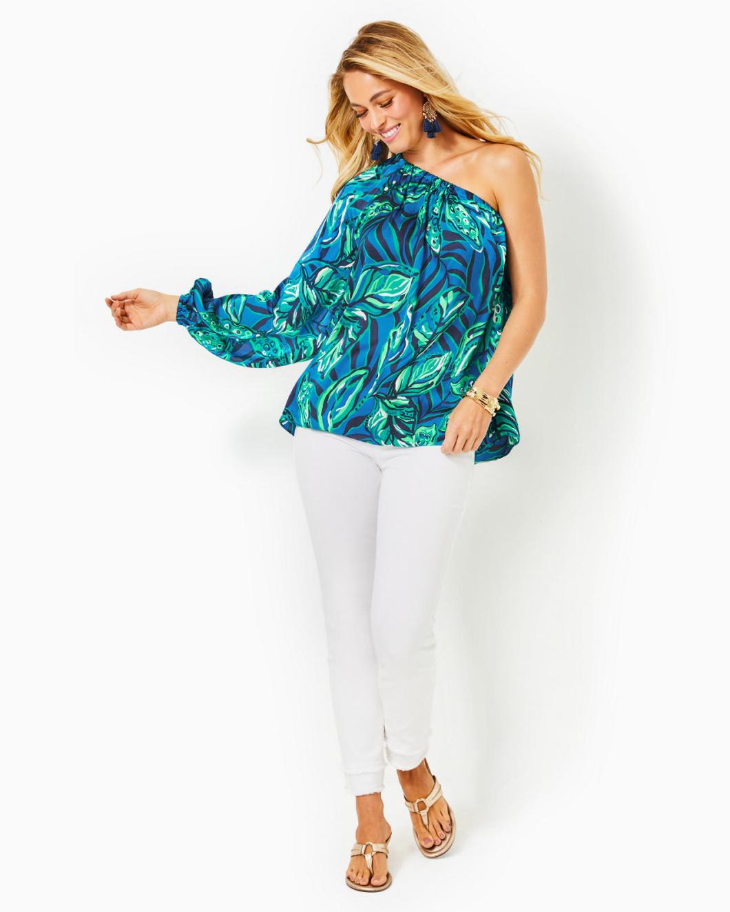 Lilly Pulitzer Adorlee One-Shoulder Top Indigo Breeze Shady Gators | Women Tops