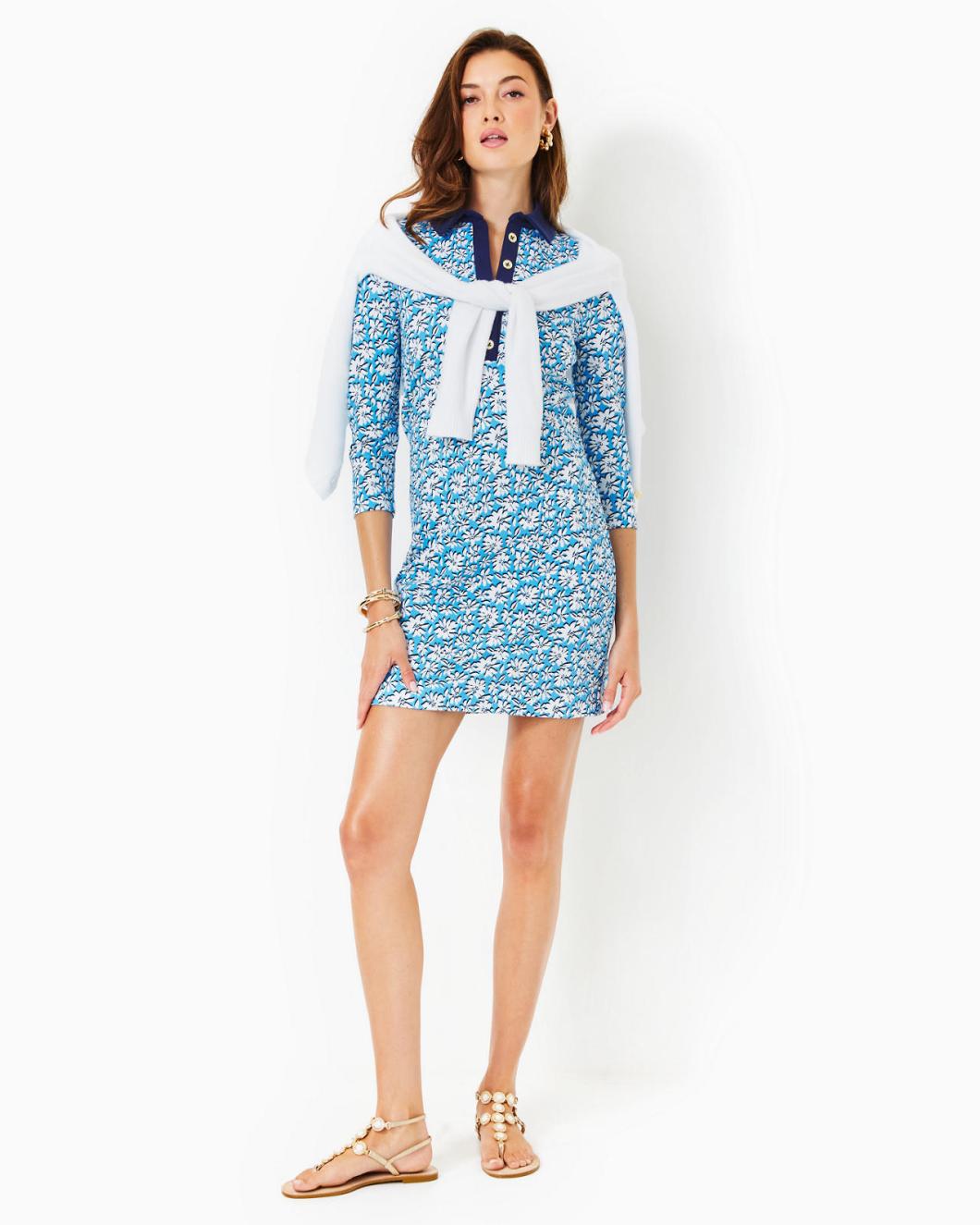 Lilly Pulitzer Ainslee 3/4 Sleeve Dress Lunar Blue Palm Beach Petals | Women Straight Dresses