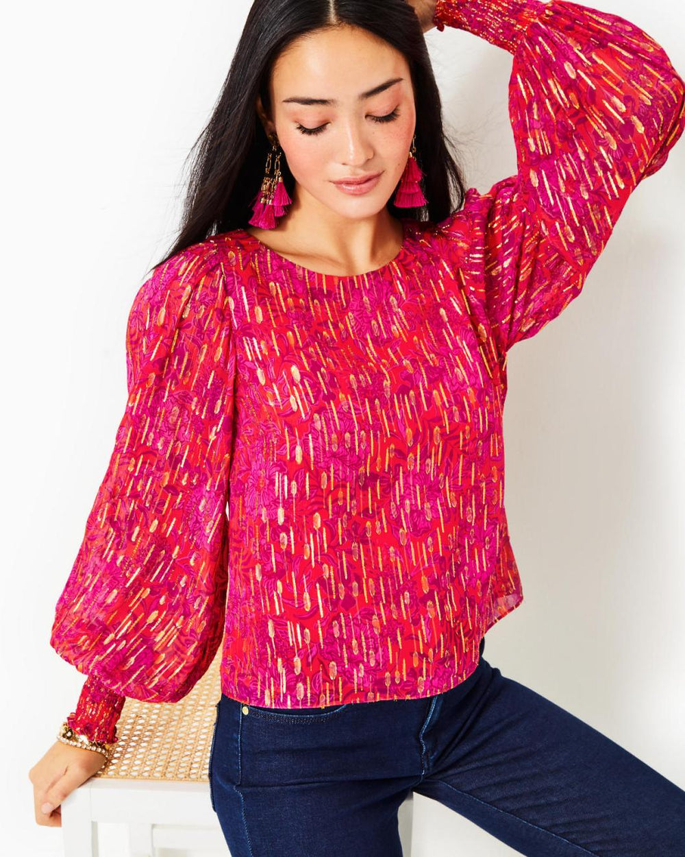 Lilly Pulitzer Alfreda Long Sleeve Top Amaryllis Red Secret Hideaway | Women Tops