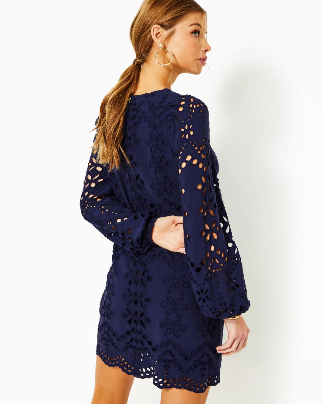 Lilly Pulitzer Alyna Long Sleeve Eyelet Dress True Navy Soiree Eyelet | Women Straight Dresses