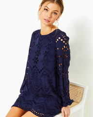 Lilly Pulitzer Alyna Long Sleeve Eyelet Dress True Navy Soiree Eyelet | Women Straight Dresses