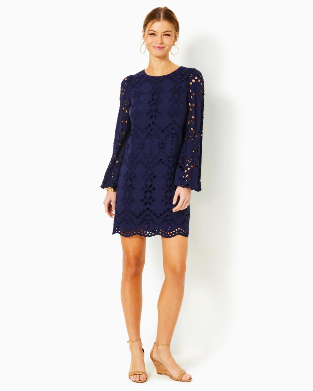 Lilly Pulitzer Alyna Long Sleeve Eyelet Dress True Navy Soiree Eyelet | Women Straight Dresses