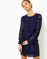 Lilly Pulitzer Alyna Long Sleeve Eyelet Dress True Navy Soiree Eyelet | Women Straight Dresses