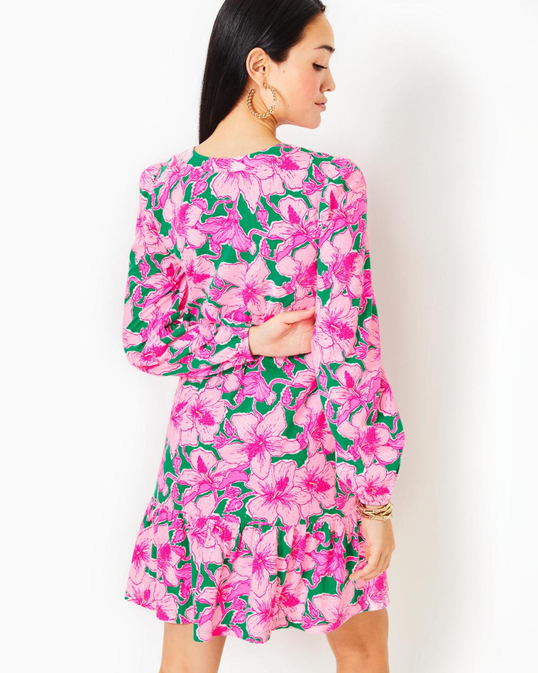 Lilly Pulitzer Alyssa A-Line Cotton Dress Kelly Green Hibis Kiss | Women A-Line/Easy Dresses