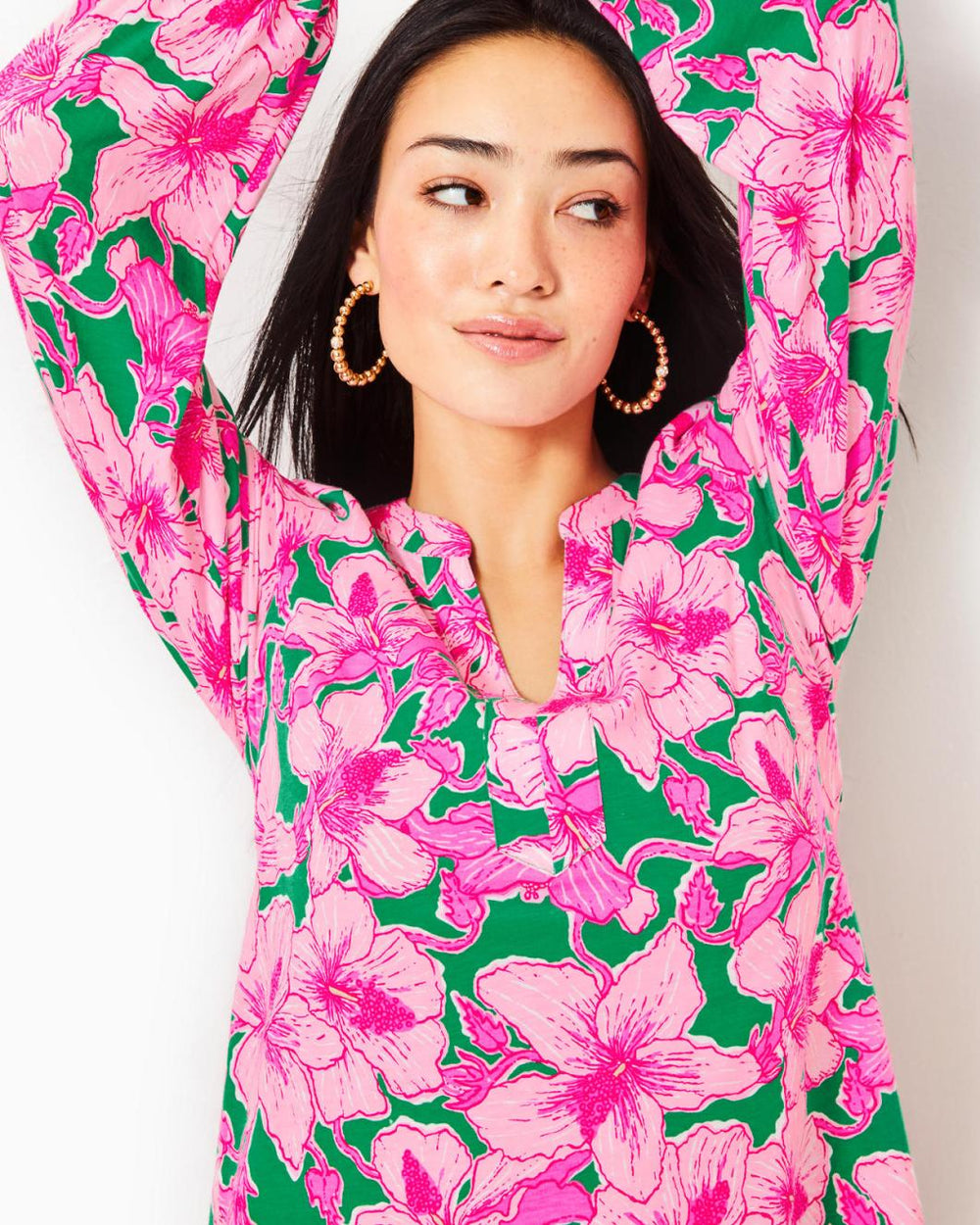 Lilly Pulitzer Alyssa A-Line Cotton Dress Kelly Green Hibis Kiss | Women A-Line/Easy Dresses