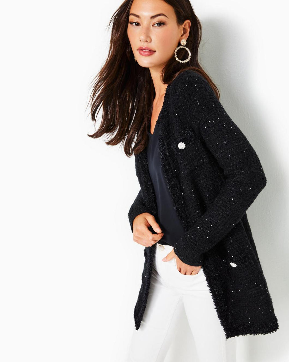 Lilly Pulitzer Amal Cardigan Black Metallic | Women Tops