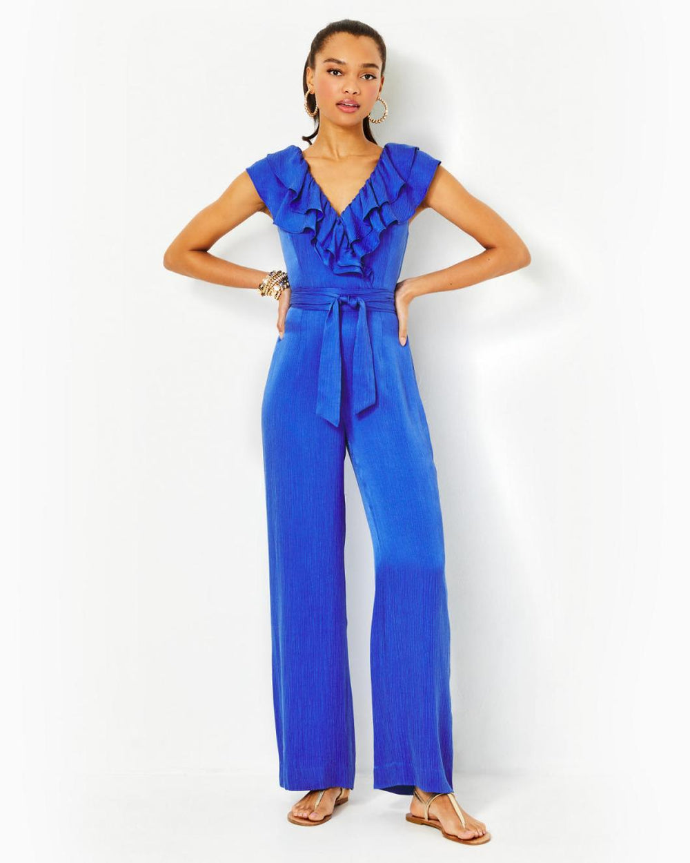 Lilly Pulitzer Amata Ruffle Jumpsuit Alba Blue | Women Rompers &amp; Jumpsuits