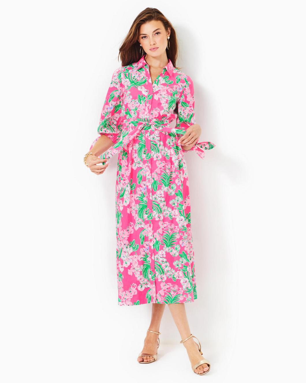 Lilly Pulitzer Amrita Cotton Midi Shirtdress Roxie Pink Worth A Look | Women Fit &amp; Flare Dresses