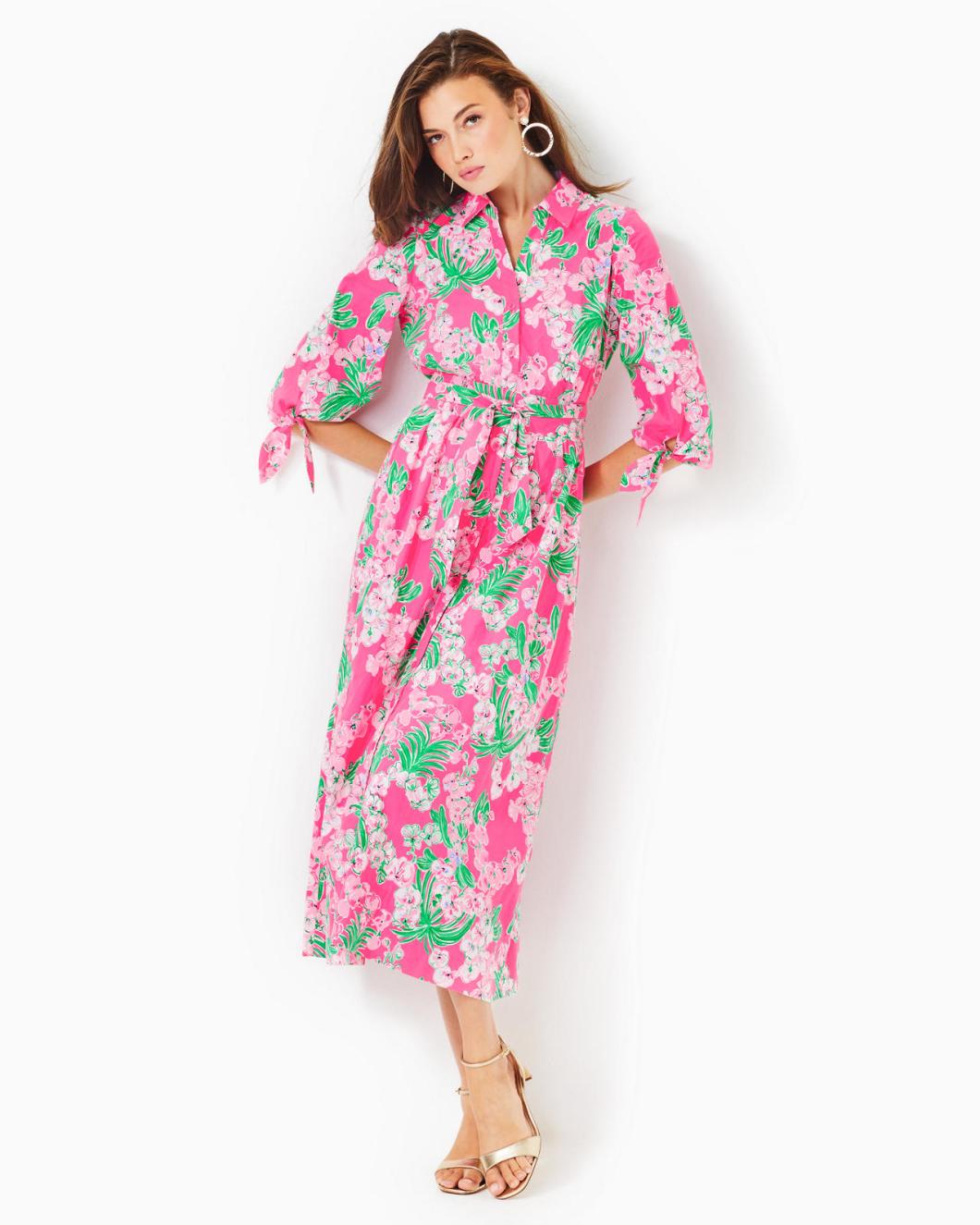 Lilly Pulitzer Amrita Cotton Midi Shirtdress Roxie Pink Worth A Look | Women Fit &amp; Flare Dresses