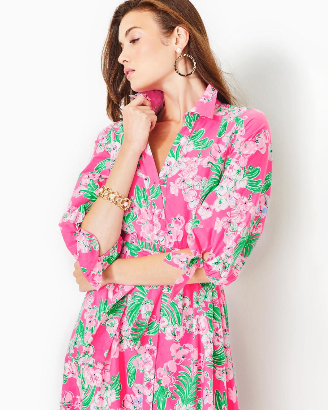 Lilly Pulitzer Amrita Cotton Midi Shirtdress Roxie Pink Worth A Look | Women Fit &amp; Flare Dresses