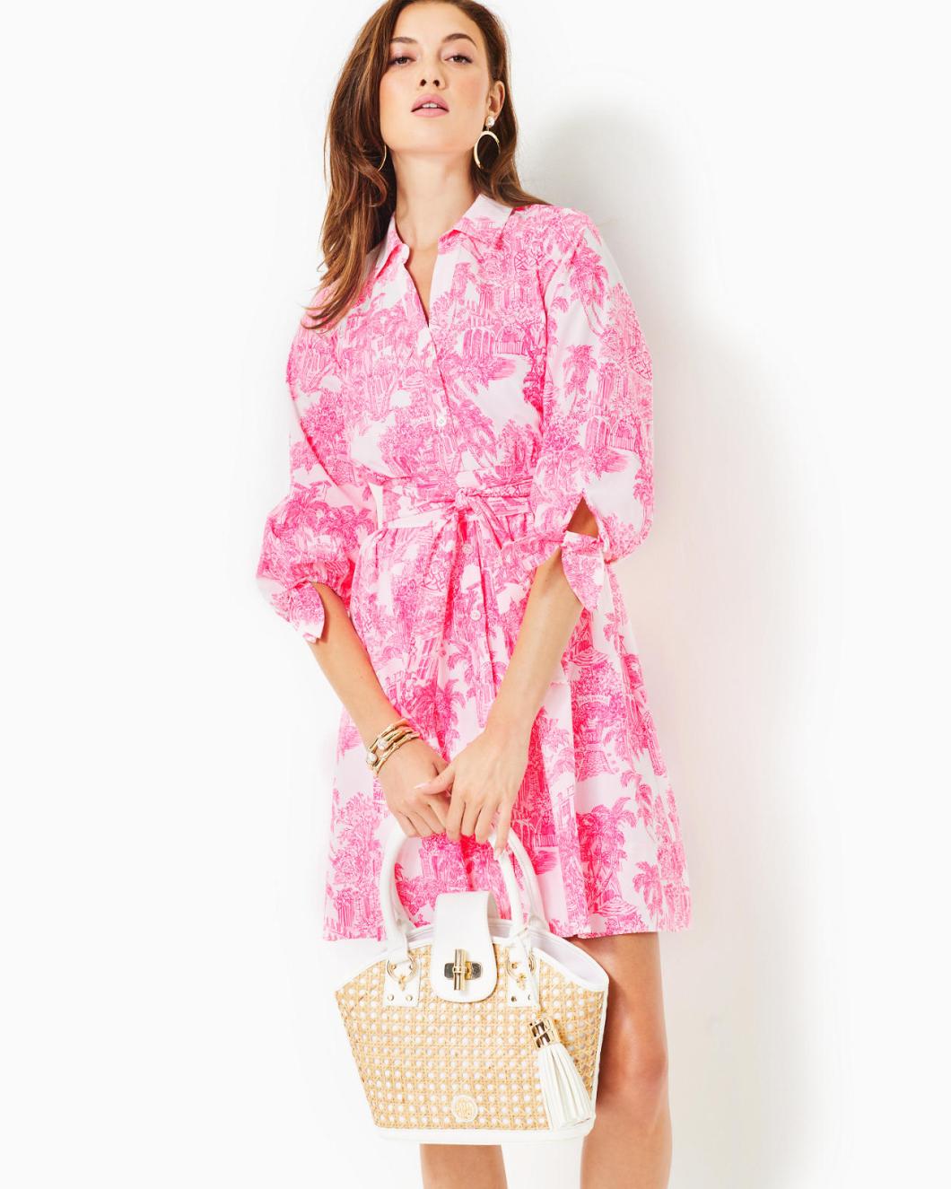 Lilly Pulitzer Amrita Cotton Shirtdress Resort White Pb Anniversary Toile | Women Fit &amp; Flare Dresses