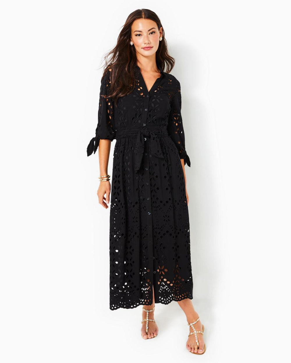 Lilly Pulitzer Amrita Eyelet Midi Dress Onyx Soiree Eyelet | Women Fit &amp; Flare Dresses