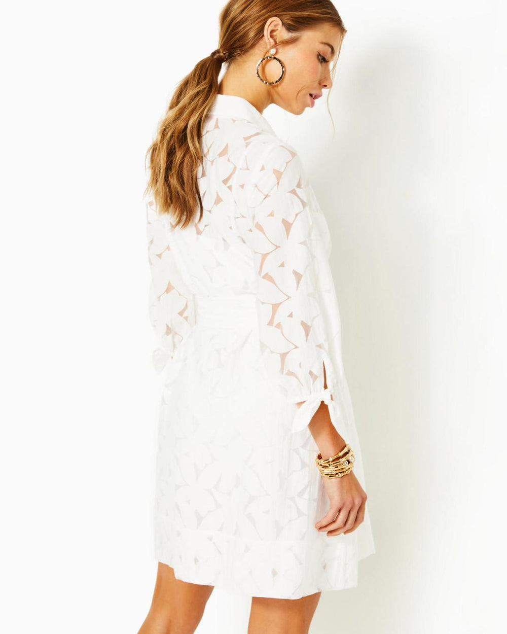 Lilly Pulitzer Amrita Shirtdress Resort White Flora Faille | Women Fit &amp; Flare Dresses
