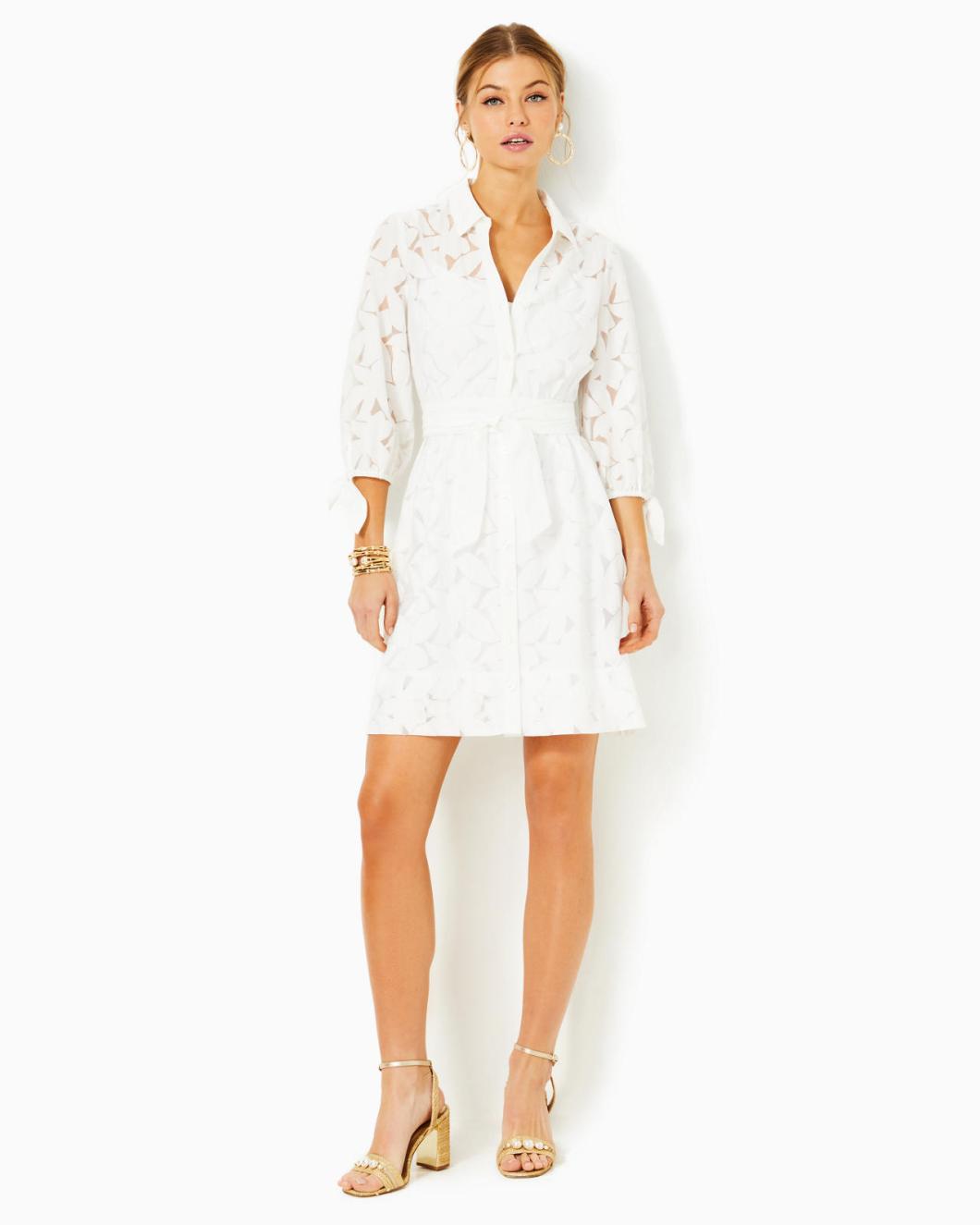 Lilly Pulitzer Amrita Shirtdress Resort White Flora Faille | Women Fit &amp; Flare Dresses