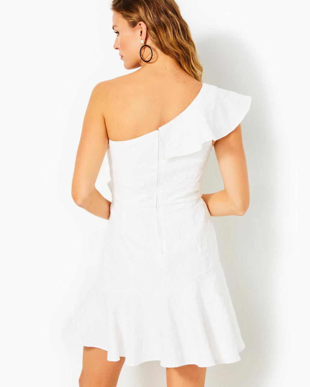 Lilly Pulitzer Arlana One-Shoulder Romper Resort White Caliente Pucker Jacquard | Women Rompers &amp; Jumpsuits