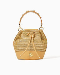 Lilly Pulitzer Arly Straw Bucket Bag Gold Metallic | Women Bags