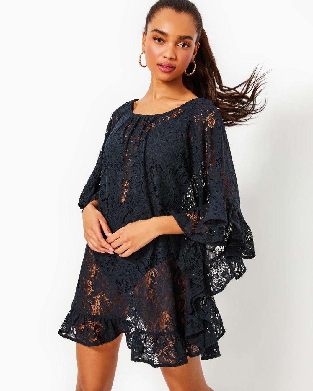 Lilly Pulitzer Atley Ruffle Cover-Up Onyx Paradise Found Lace | Women Cover-Ups