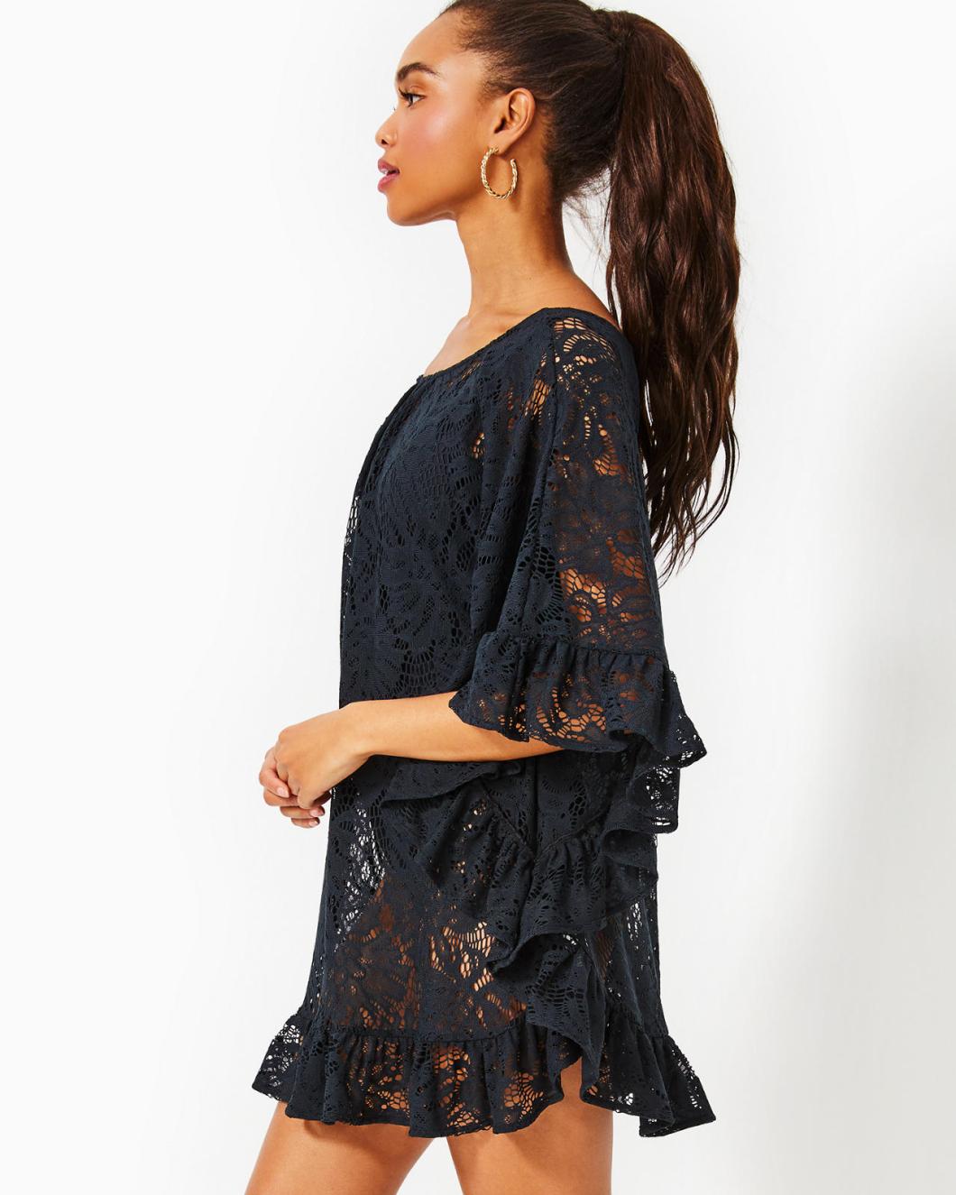 Lilly Pulitzer Atley Ruffle Cover-Up Onyx Paradise Found Lace | Women Cover-Ups