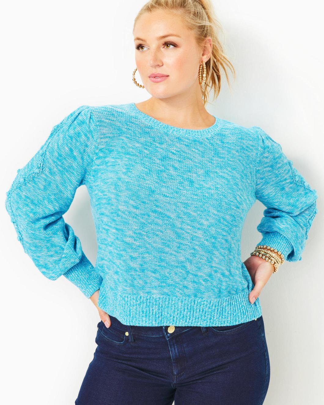 Lilly Pulitzer Attie Crewneck Sweater Aqua Palma Marl | Women Tops